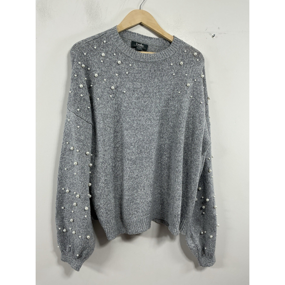 Womans Belle By Belldini Long Sleeve Pullover Sweater XL Grayish Blue Pearls